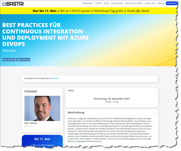 BASTA! 2023 - BEST PRACTICES FÜR CONTINUOUS INTEGRATION UND DEPLOYMENT MIT AZURE DEVOPS Image
