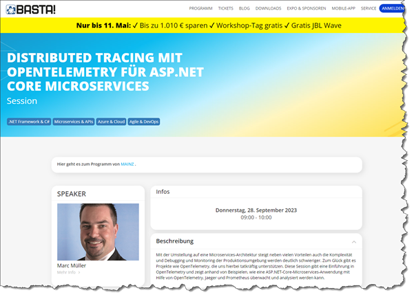 BASTA! 2023 - DISTRIBUTED TRACING MIT OPENTELEMETRY FÜR ASP.NET CORE MICROSERVICES Image